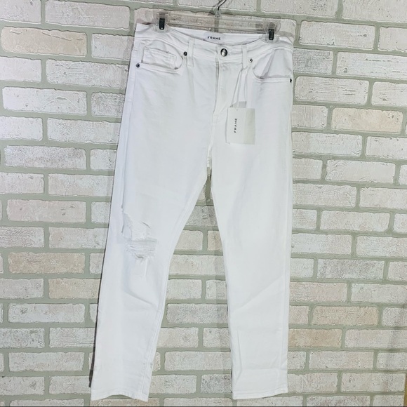 Frame NWT Le Beau Distressed High Rise Straight Leg Jeans Size 27 - Picture 6 of 12